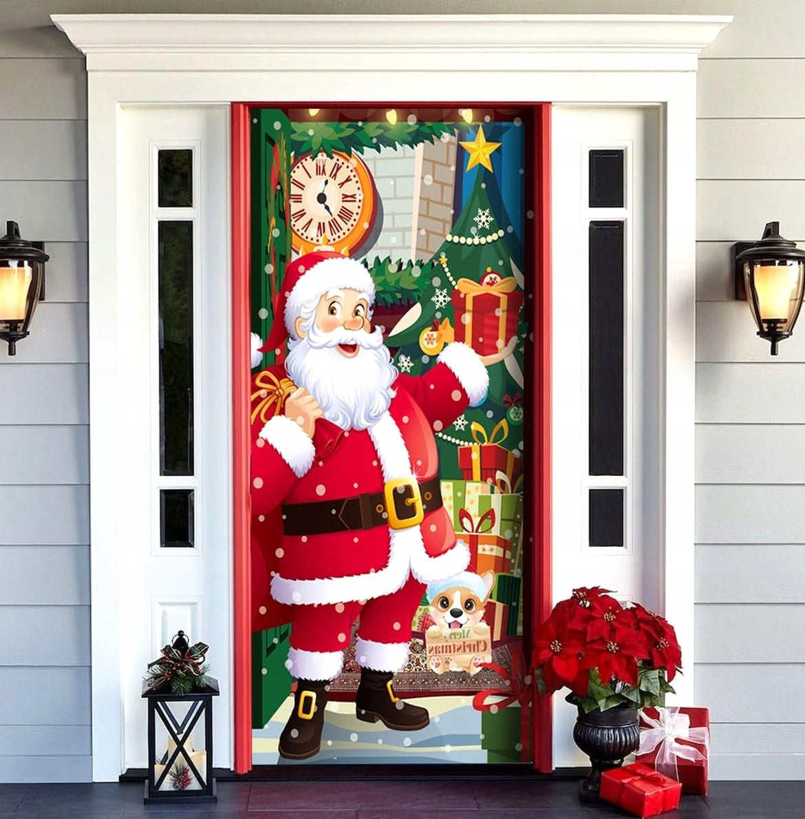 🎄 ŚWIĄTECZNA OSŁONA NA DRZWI 90 × 180 CM – ŚWIĘTY MIKOŁAJ 🎅