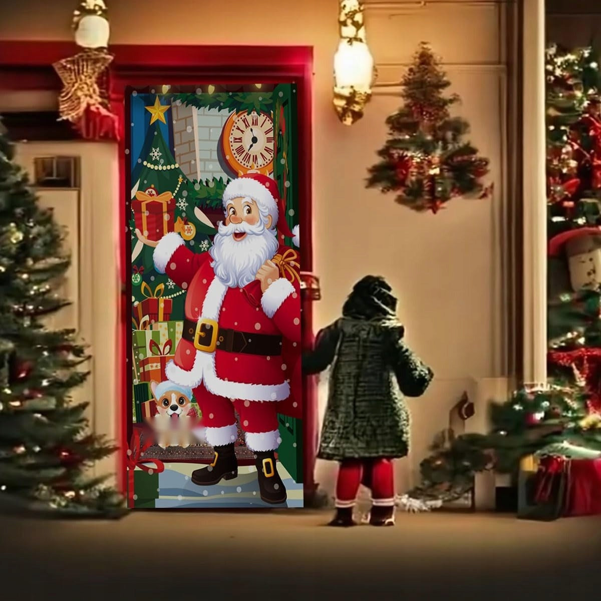 🎄 ŚWIĄTECZNA OSŁONA NA DRZWI 90 × 180 CM – ŚWIĘTY MIKOŁAJ 🎅